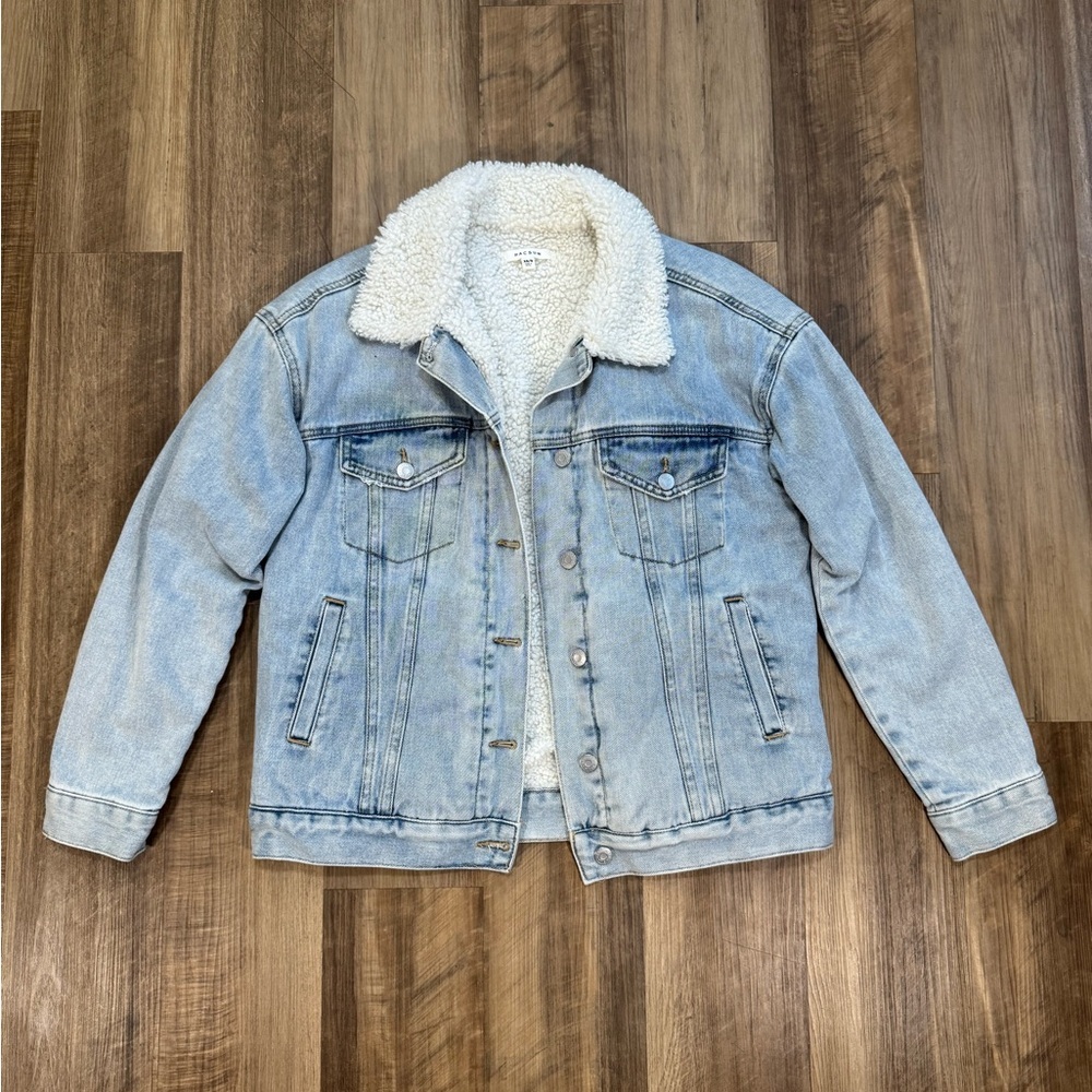 Pacsun Light Blue Denim Jacket with Sherpa Collar